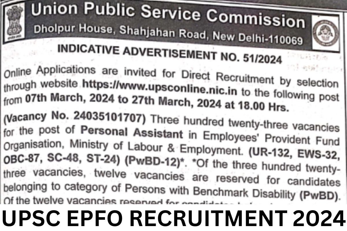 Upsc Epfo Notification Pa Recruitment Online Form Link